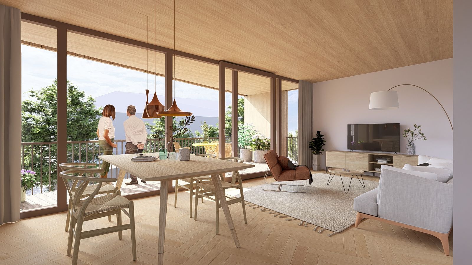 Wohn- und Essbereich mit Blick auf die Loggia
